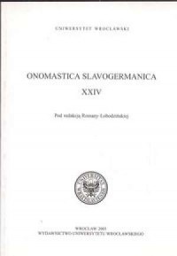 Onomastica Slavogermanica XXIV - okładka książki