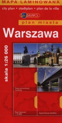Warszawa (plan miasta - laminowana, - okładka książki