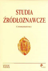 Studia Źródłoznawcze. Tom XXXIX - okładka książki