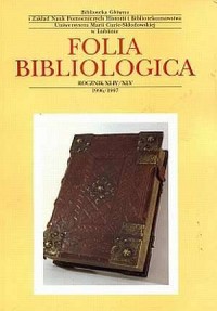Folia Bibliologica XLIV/XLV, 1996/1997 - okładka książki