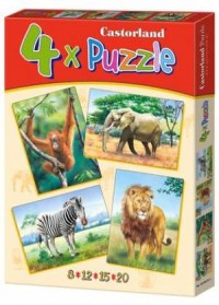 Słoń. Małpa. Lew. Zebra (4 x puzzle) - zdjęcie zabawki, gry