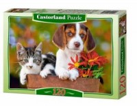 Pies i kot w donniczce (puzzle - zdjęcie zabawki, gry