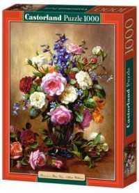 Róże w niebieskim wazonie (puzzle - zdjęcie zabawki, gry
