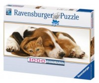 Kot i pies (puzzle panoramiczne - zdjęcie zabawki, gry