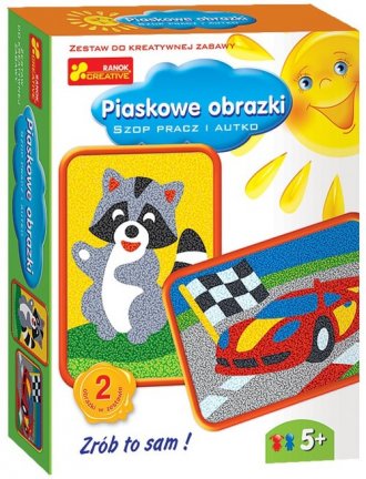 powiększ Szop pracz i autko. Piaskowe obrazki - zdjęcie zabawki, gry