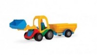 Traktor z łyżką i przyczepą towarową - zdjęcie zabawki, gry