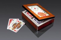 Karty lux (2 talie w pudełku drewnianym - zdjęcie zabawki, gry