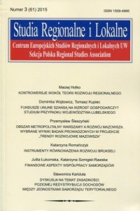 Studia Regionalne i Lokalne 3/2015 - okładka książki