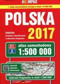 Atlas samochodowy polski 2017 kompas - okładka książki